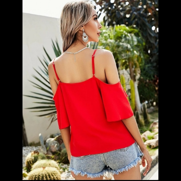 New Sale!!Red Cold Shoulder Blouse - Picture 3 of 5